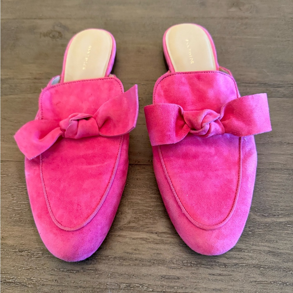 Ann Taylor Pink Suede Bow Mules
